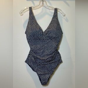 Boden size 10 R Talamanca Swimsuit blue and white polka dots